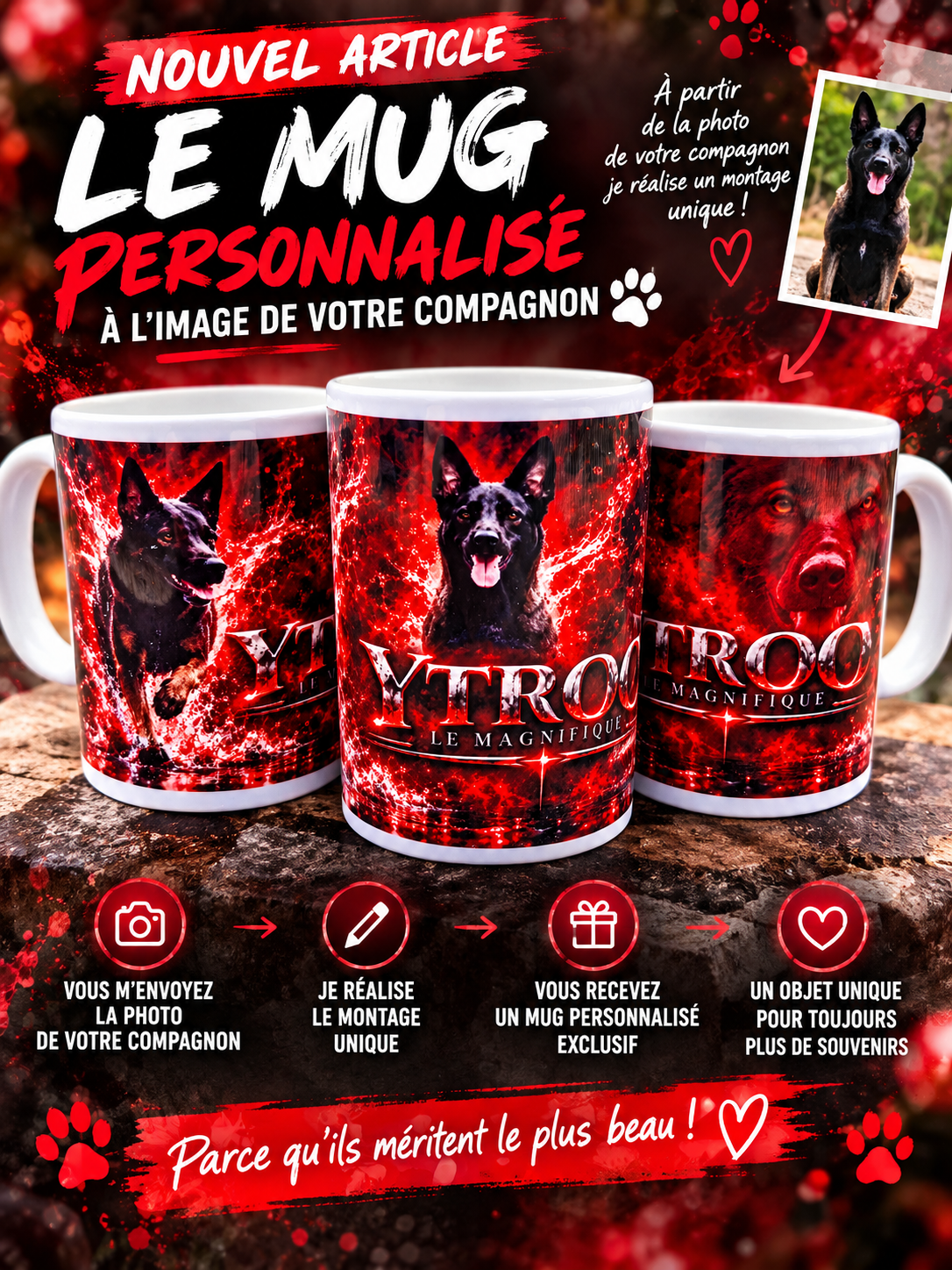 Mug personnalisé, portrait canin flamboyant